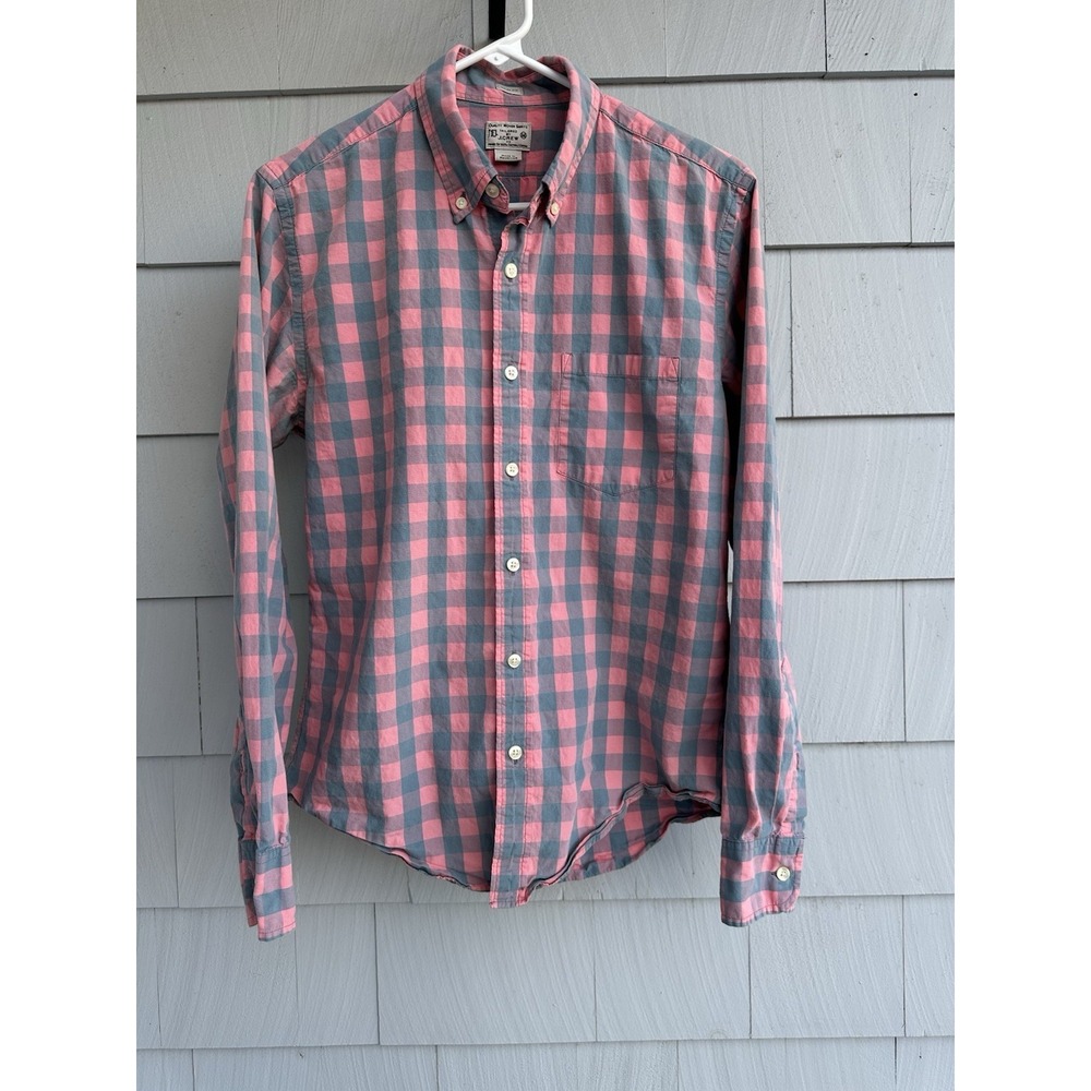 J.Crew Slim Fit Button Down Shirt Men's M Pink Blue Plaid 100% Cotton